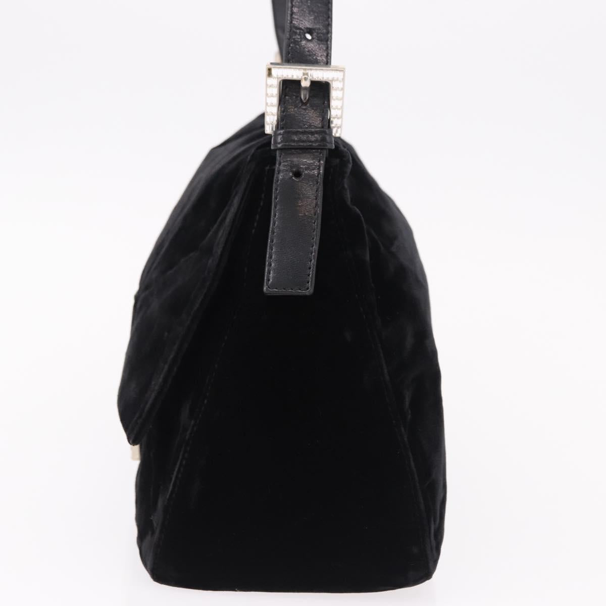 FENDI Mamma Baguette Shoulder Bag Velor Black Silver Auth yk20633SAM