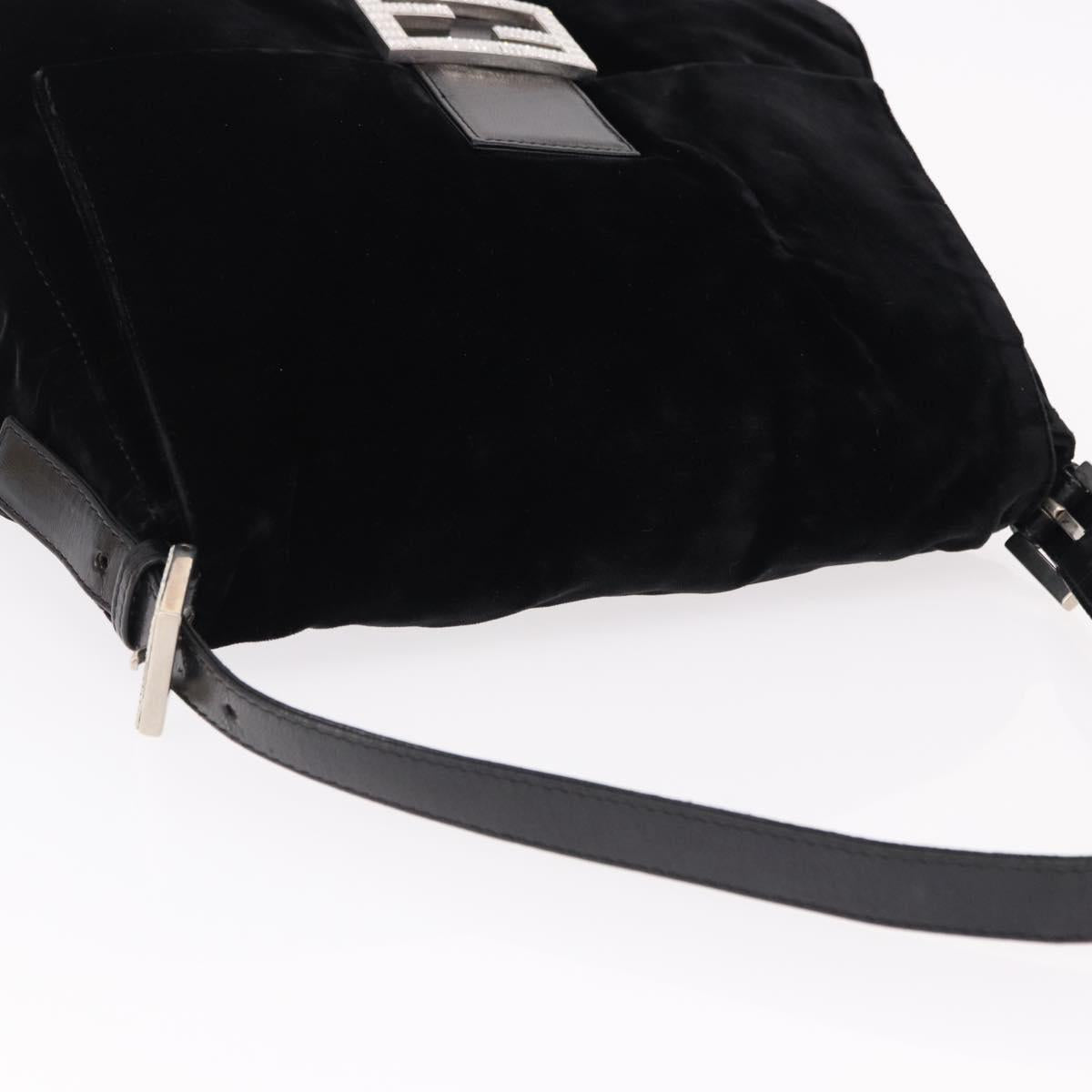 FENDI Mamma Baguette Shoulder Bag Velor Black Silver Auth yk20633SAM
