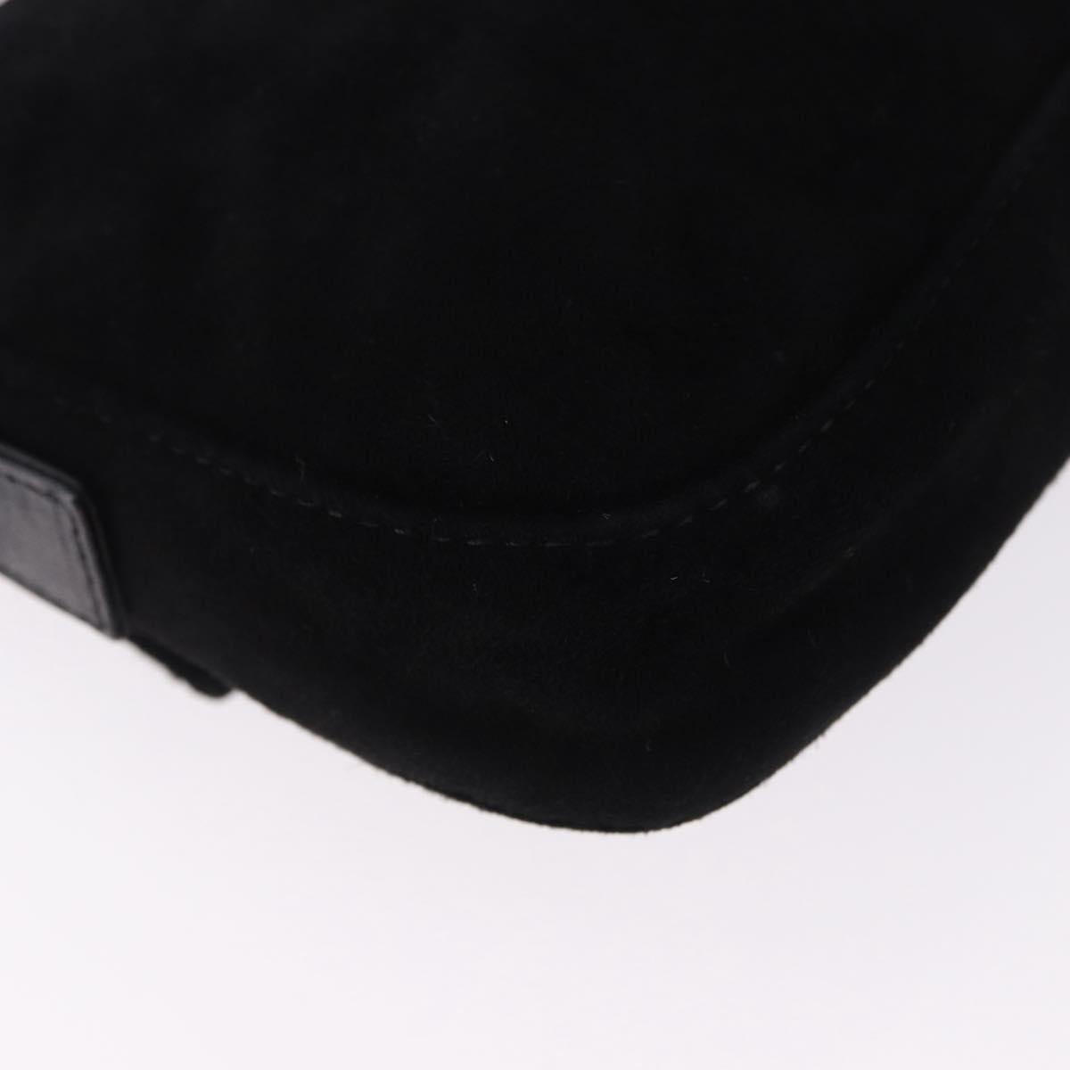 FENDI Mamma Baguette Shoulder Bag Suede Black Gold Tone Auth yk20635SAM