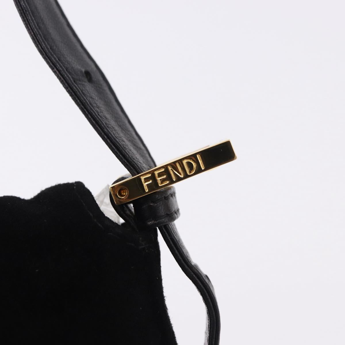 FENDI Mamma Baguette Shoulder Bag Suede Black Gold Tone Auth yk20635SAM