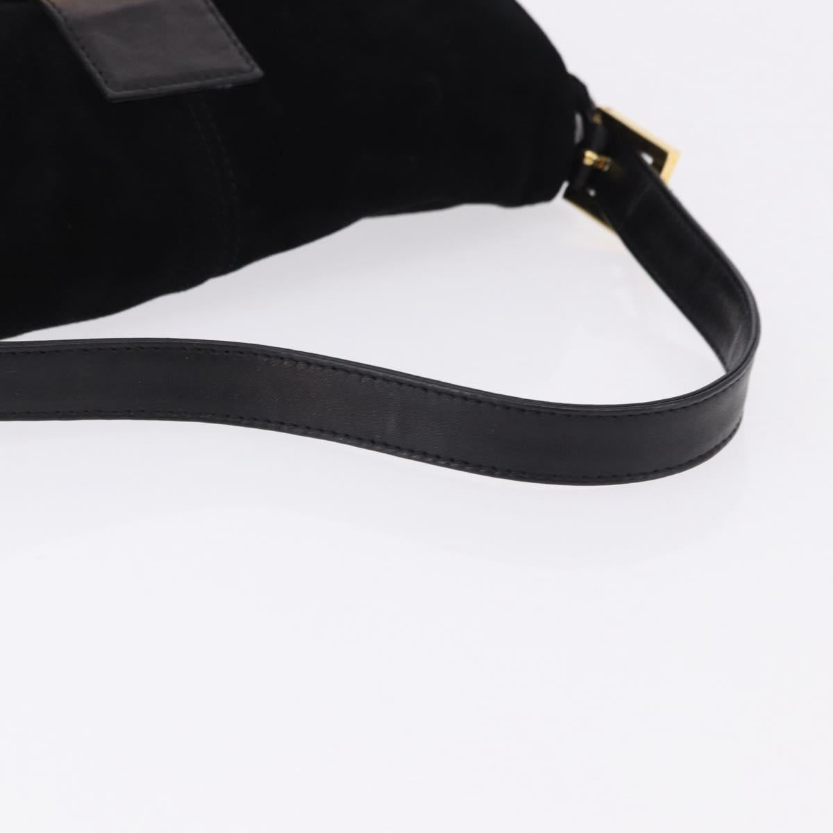 FENDI Mamma Baguette Shoulder Bag Suede Black Gold Tone Auth yk20635SAM