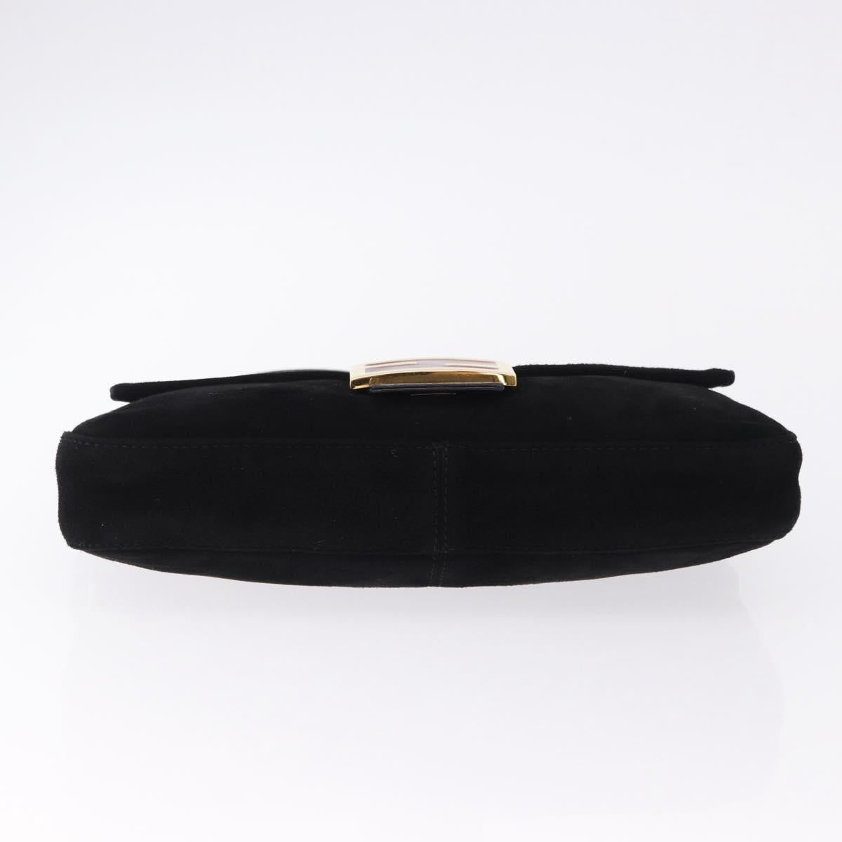 FENDI Mamma Baguette Shoulder Bag Suede Black Gold Tone Auth yk20635SAM