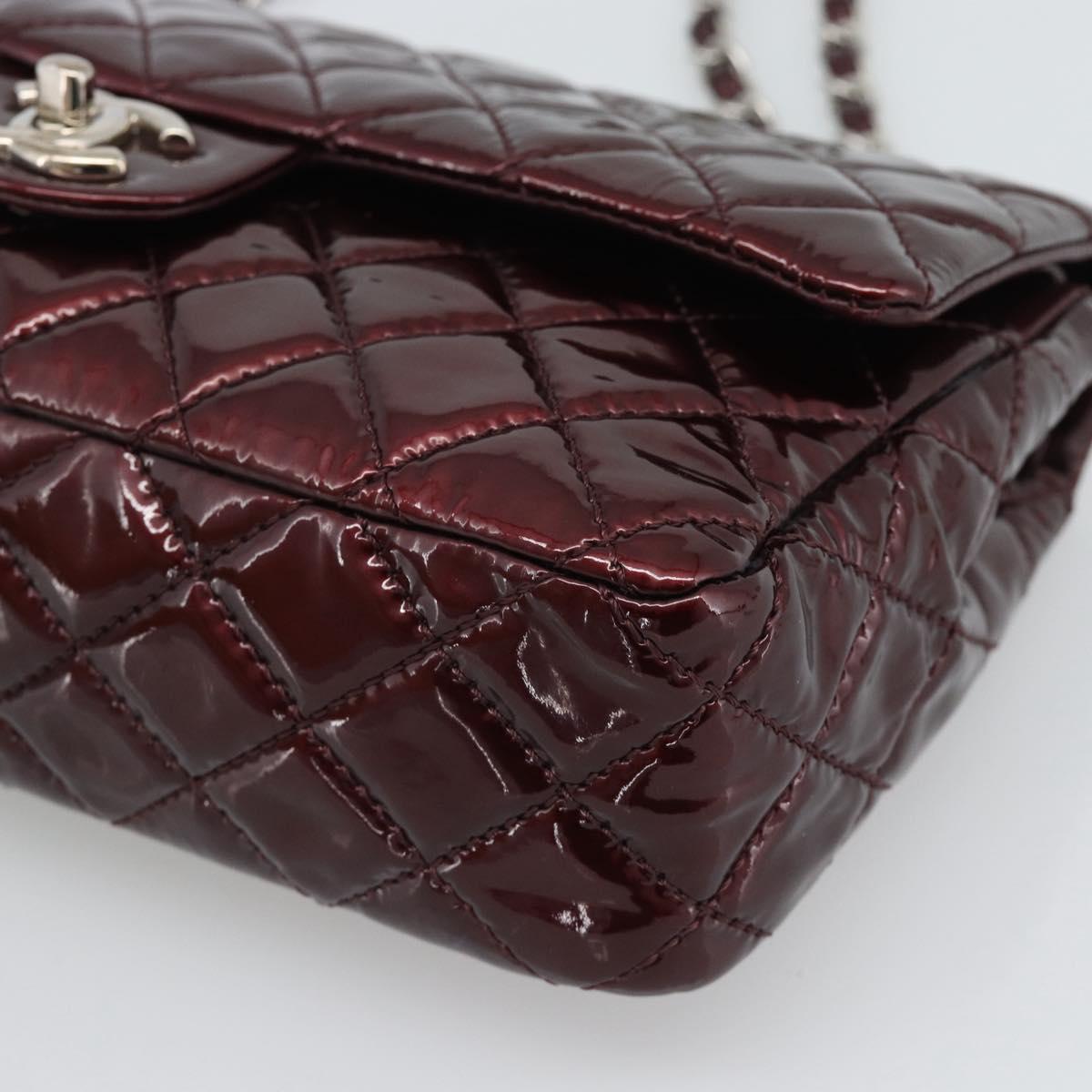 CHANEL Matelasse 25 Chain Hand Bag Patent Bordeaux Silver CC Auth yk20637SAM