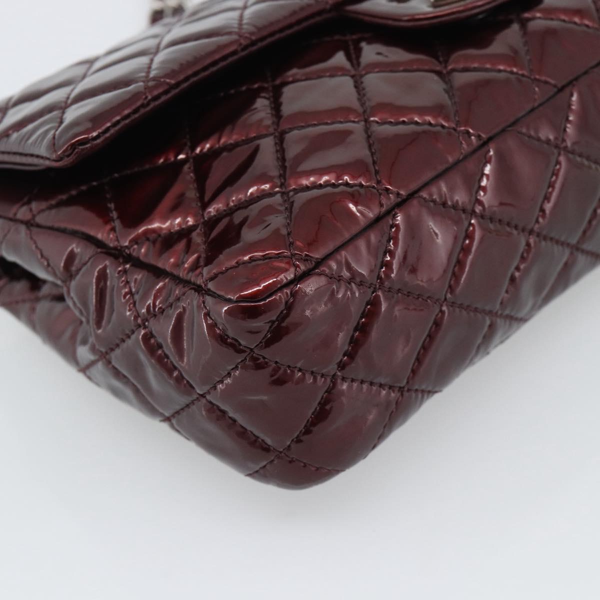 CHANEL Matelasse 25 Chain Hand Bag Patent Bordeaux Silver CC Auth yk20637SAM