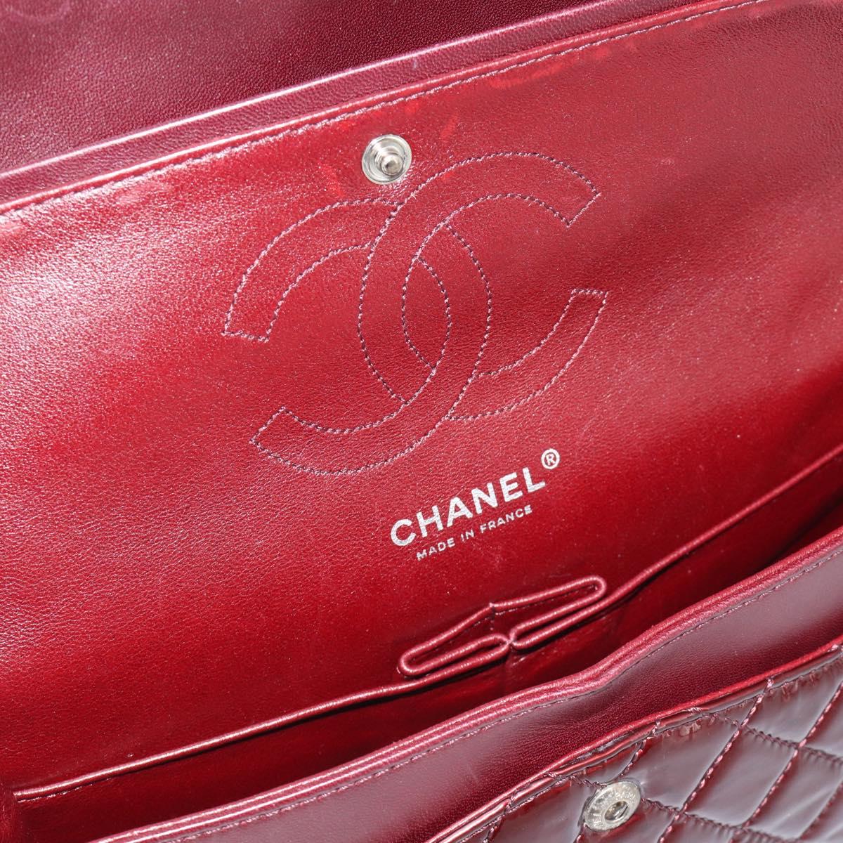 CHANEL Matelasse 25 Chain Hand Bag Patent Bordeaux Silver CC Auth yk20637SAM