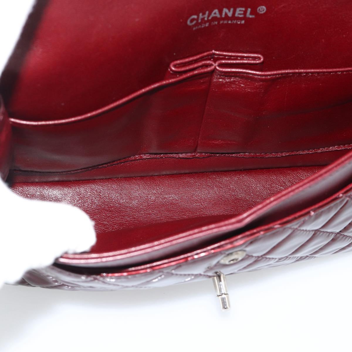 CHANEL Matelasse 25 Chain Hand Bag Patent Bordeaux Silver CC Auth yk20637SAM