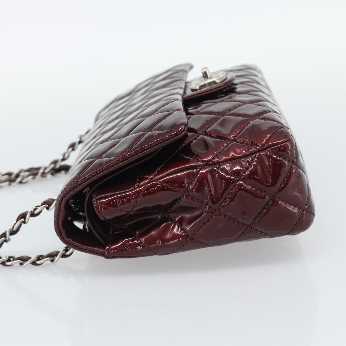 CHANEL Matelasse 25 Chain Hand Bag Patent Bordeaux Silver CC Auth yk20637SAM