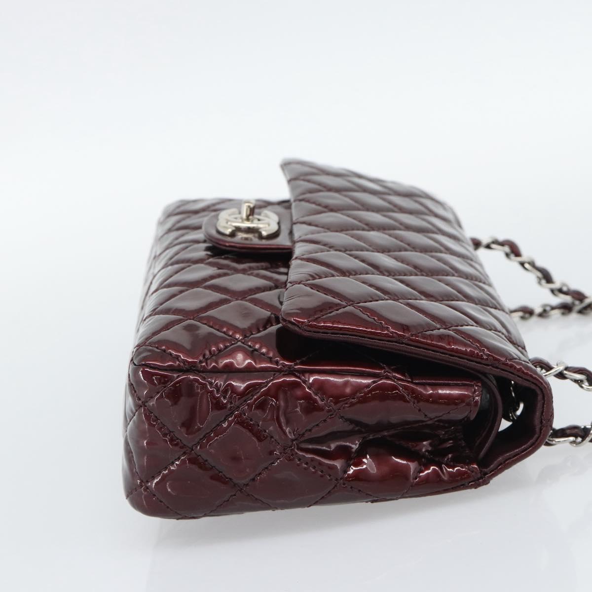 CHANEL Matelasse 25 Chain Hand Bag Patent Bordeaux Silver CC Auth yk20637SAM