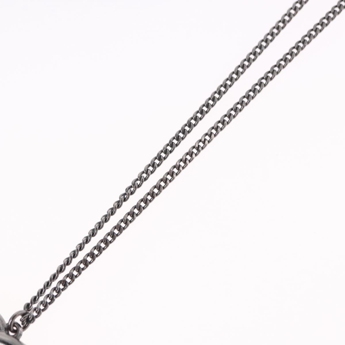 CHANEL COCO Mark Stone Necklace Metal Silver CC Auth yk20638M