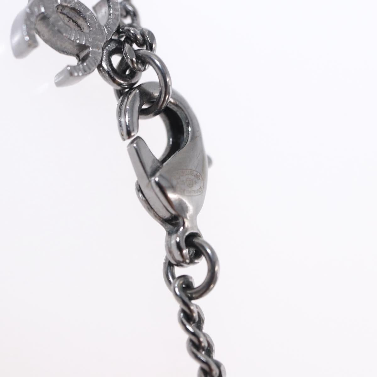 CHANEL COCO Mark Stone Necklace Metal Silver CC Auth yk20638M