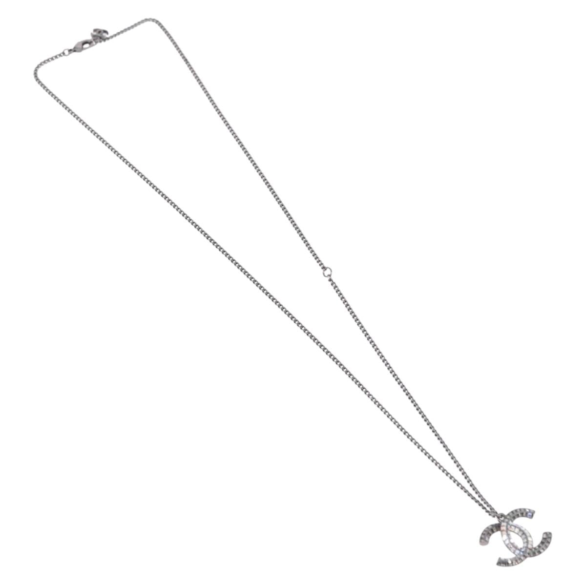 CHANEL COCO Mark Stone Necklace Metal Silver CC Auth yk20638M