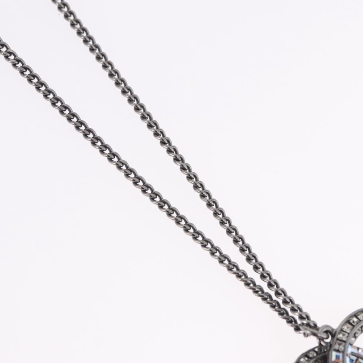 CHANEL COCO Mark Stone Necklace Metal Silver CC Auth yk20638M