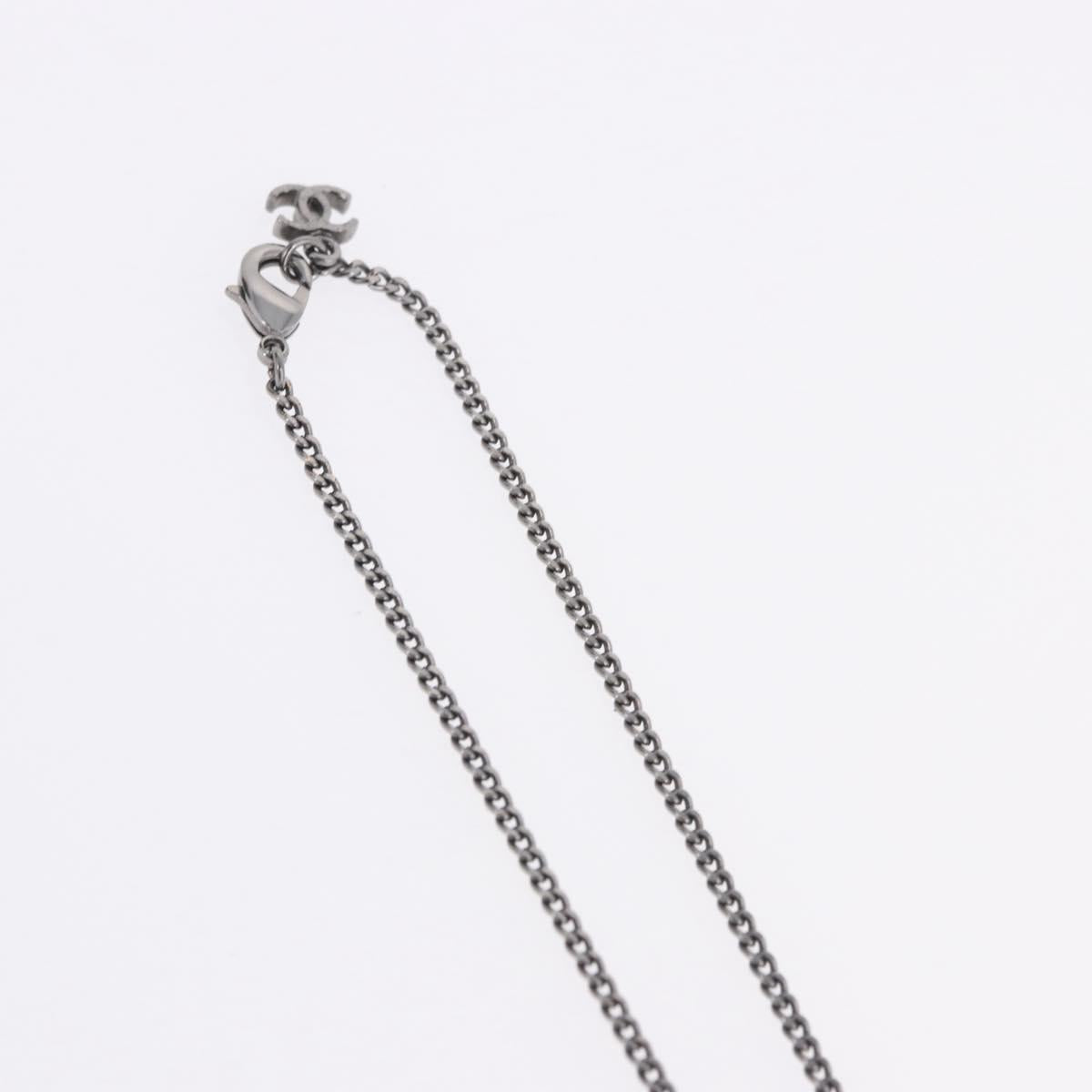CHANEL COCO Mark Stone Necklace Metal Silver CC Auth yk20638M