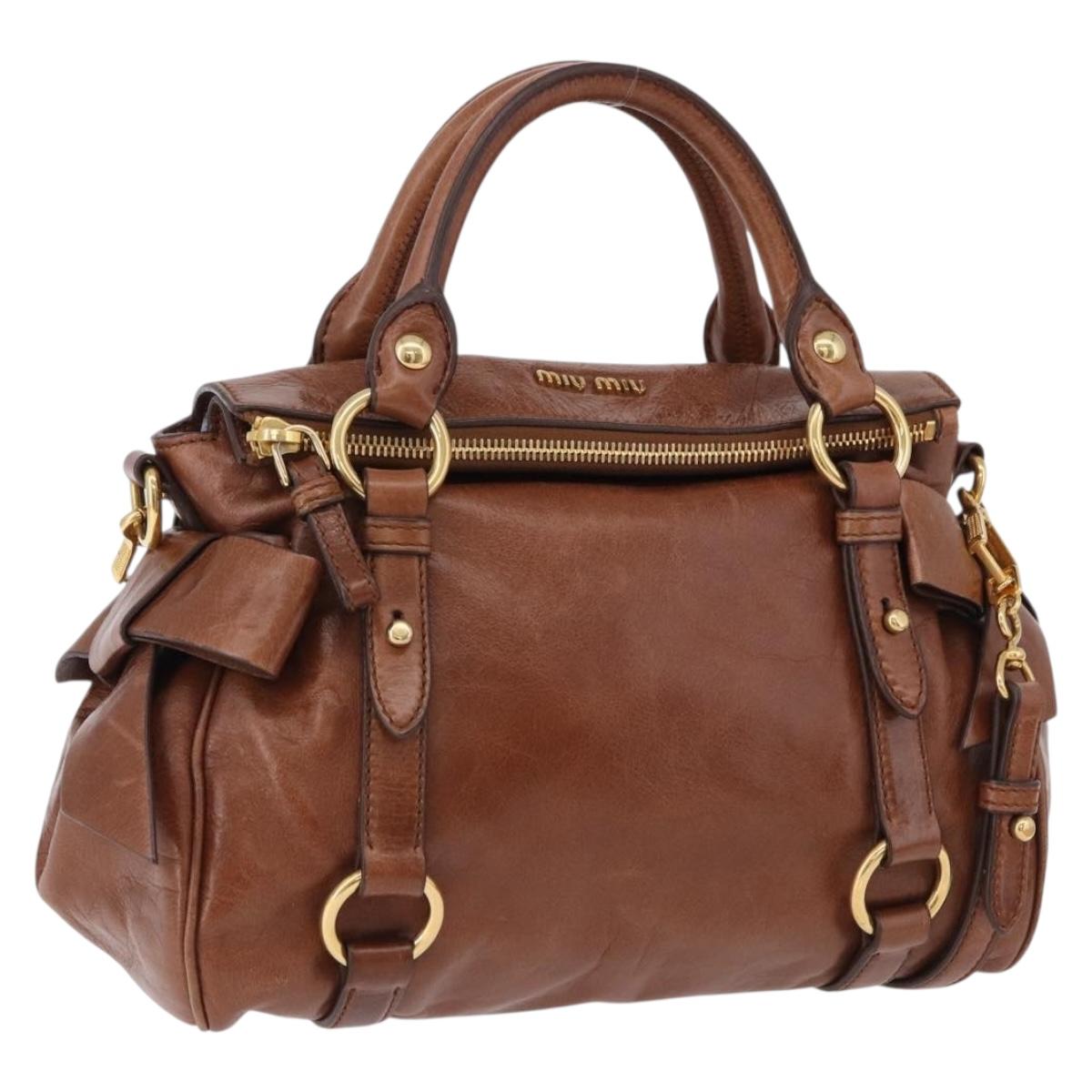 Miu Miu Hand Bag Leather 2way Brown Gold Tone Auth yk20642SAM