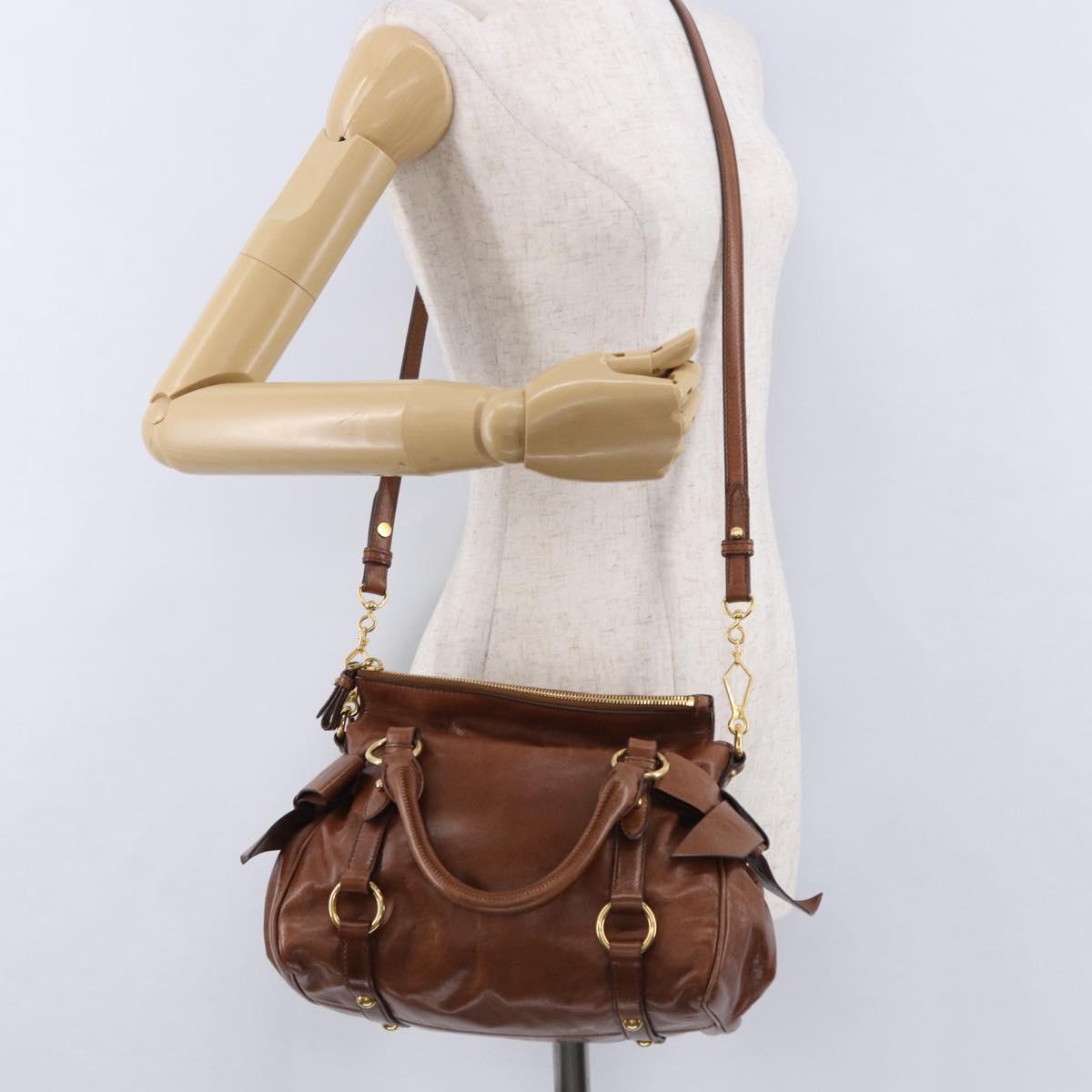 Miu Miu Hand Bag Leather 2way Brown Gold Tone Auth yk20642SAM