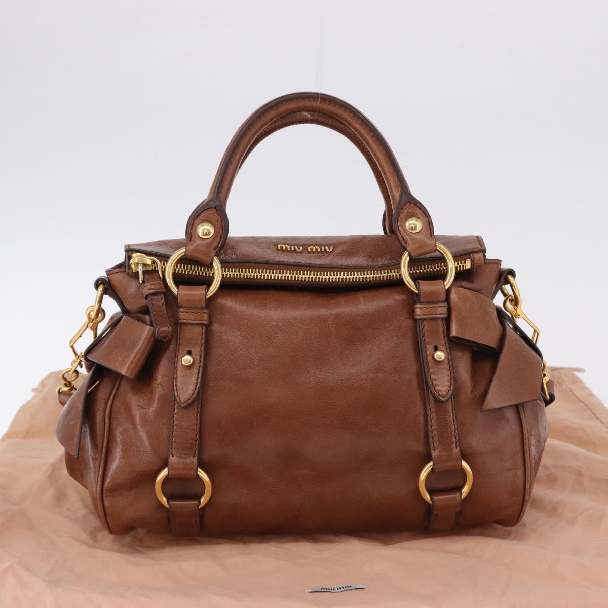 Miu Miu Hand Bag Leather 2way Brown Gold Tone Auth yk20642SAM