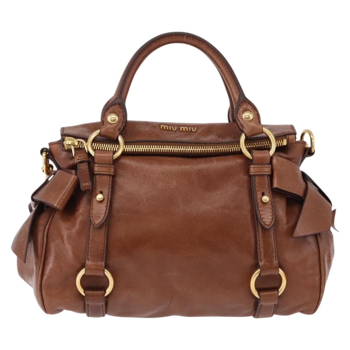 Miu Miu Hand Bag Leather 2way Brown Gold Tone Auth yk20642SAM