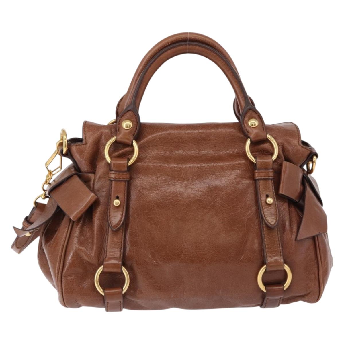 Miu Miu Hand Bag Leather 2way Brown Gold Tone Auth yk20642SAM