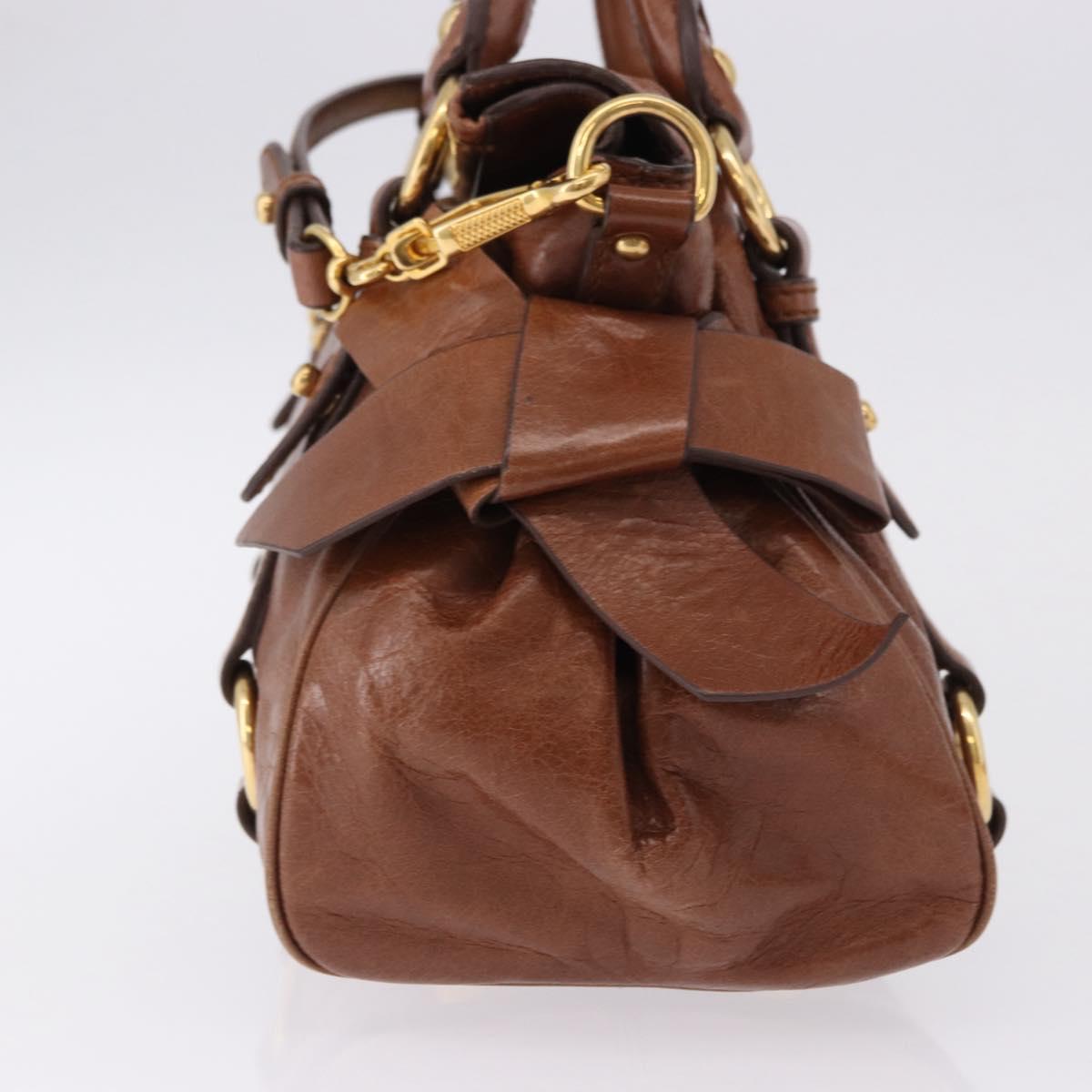 Miu Miu Hand Bag Leather 2way Brown Gold Tone Auth yk20642SAM
