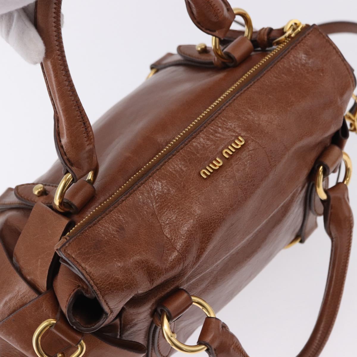Miu Miu Hand Bag Leather 2way Brown Gold Tone Auth yk20642SAM