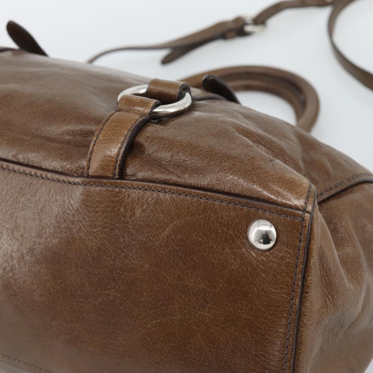 Miu Miu Hand Bag Leather 2way Brown Silver Auth yk20645M