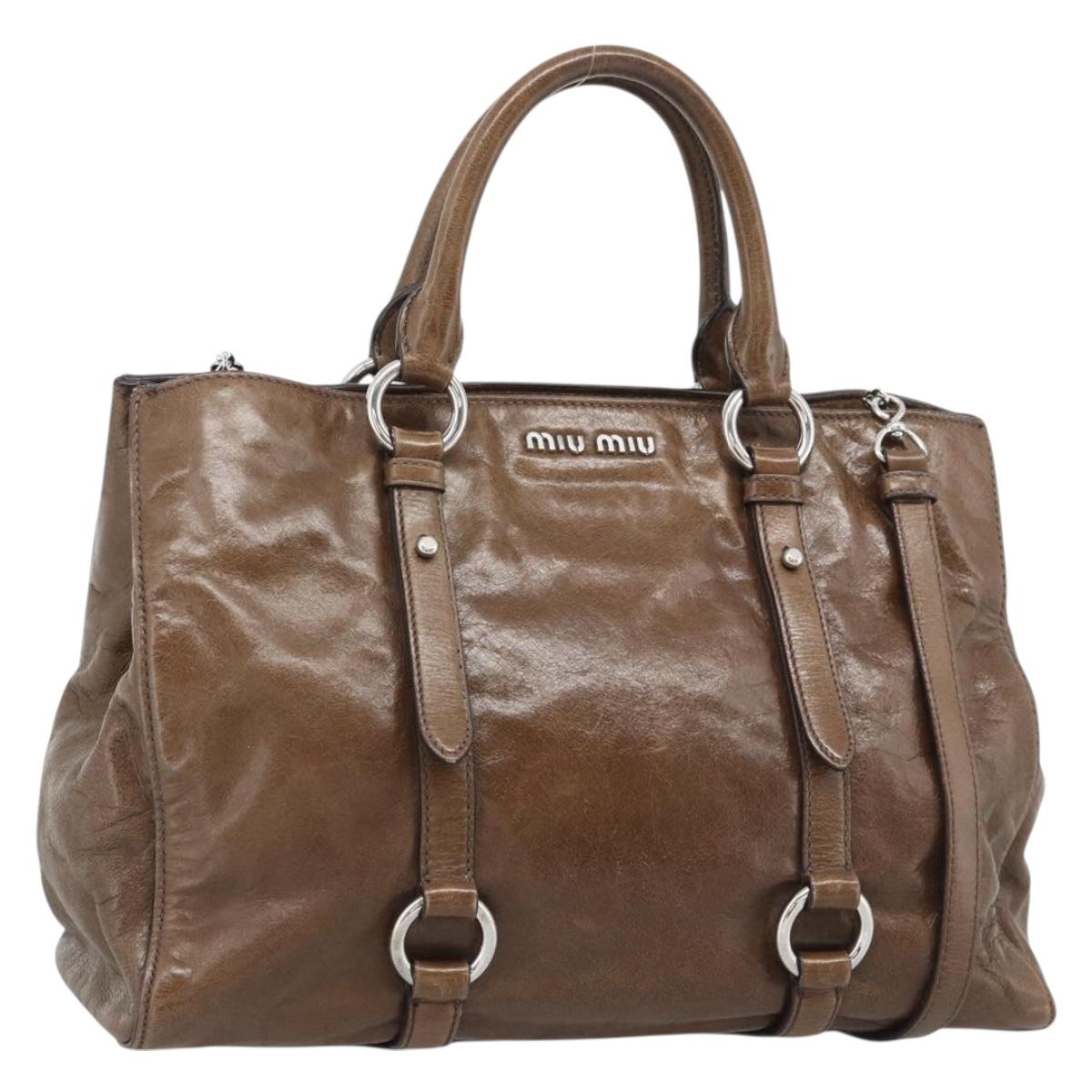 Miu Miu Hand Bag Leather 2way Brown Silver Auth yk20645M