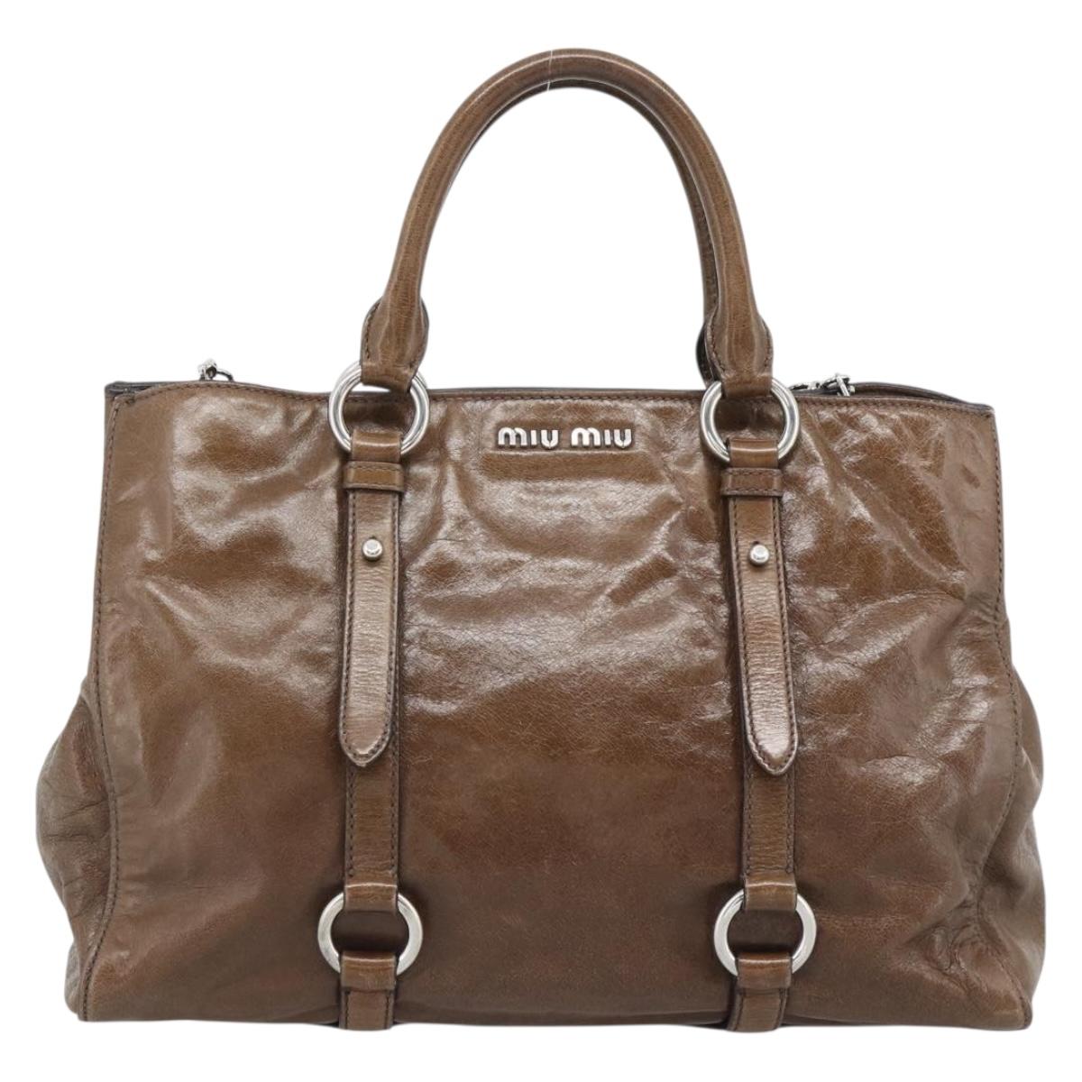 Miu Miu Hand Bag Leather 2way Brown Silver Auth yk20645M