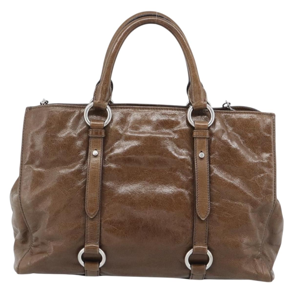 Miu Miu Hand Bag Leather 2way Brown Silver Auth yk20645M