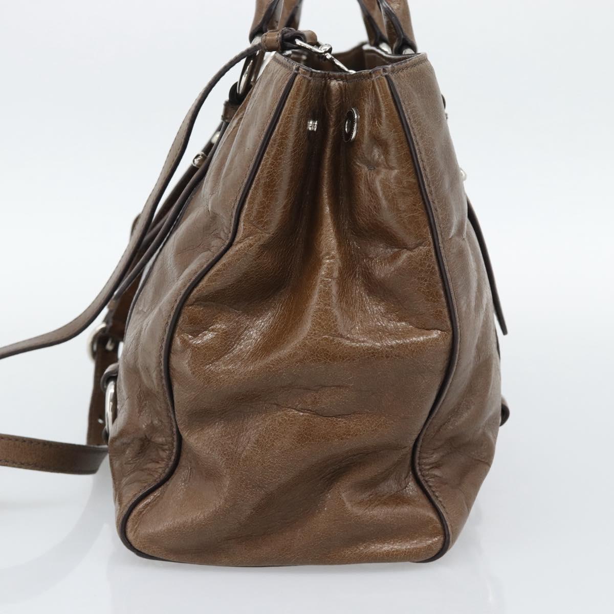 Miu Miu Hand Bag Leather 2way Brown Silver Auth yk20645M