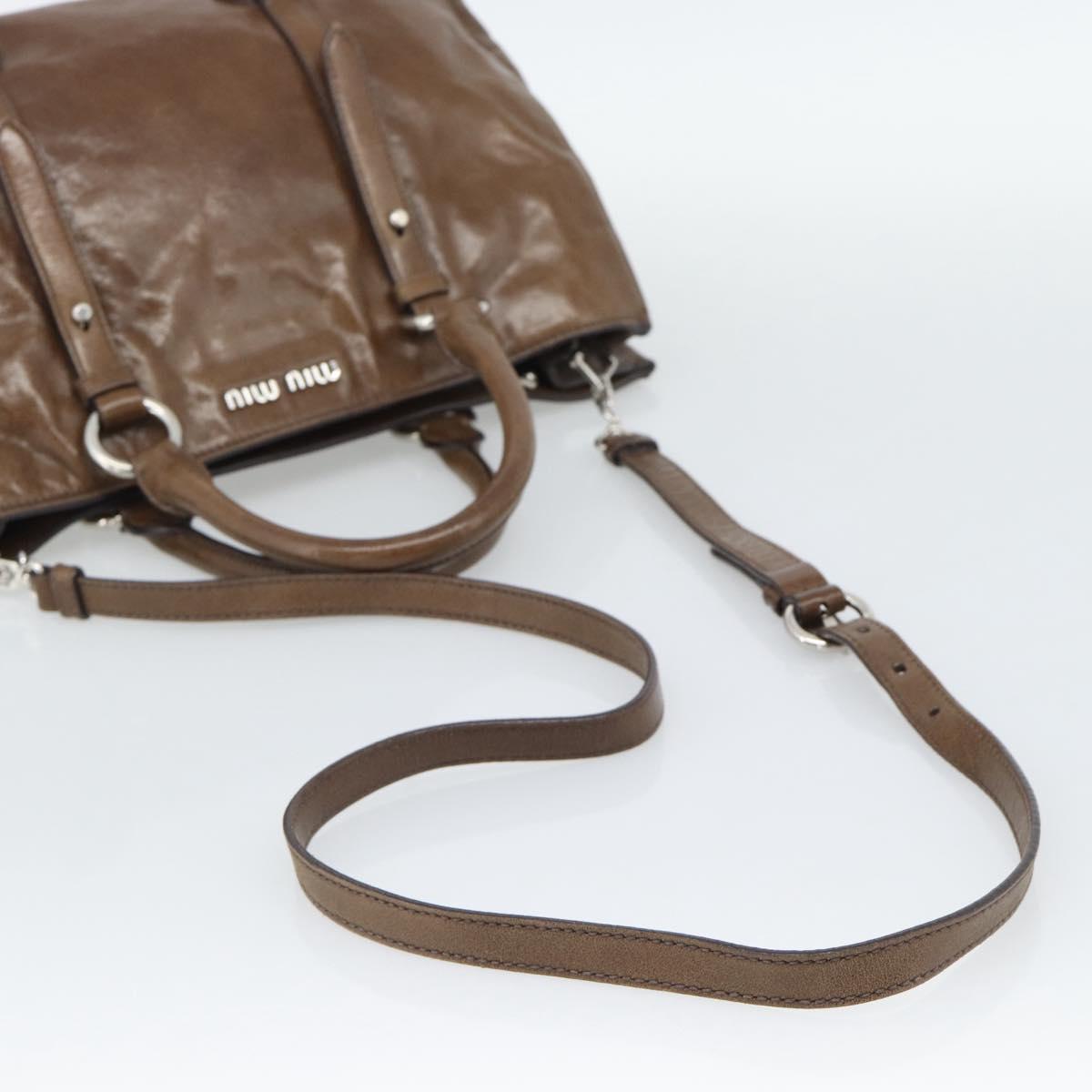 Miu Miu Hand Bag Leather 2way Brown Silver Auth yk20645M