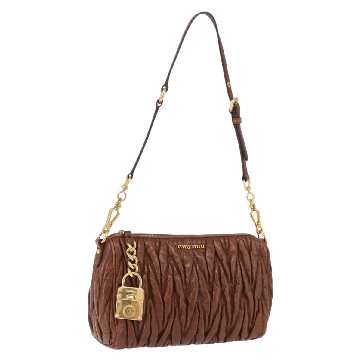 Miu Miu Matelasse Shoulder Bag Leather Brown Gold Tone Auth yk20646M
