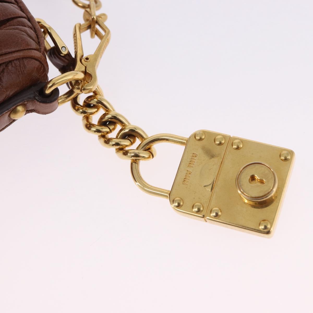 Miu Miu Matelasse Shoulder Bag Leather Brown Gold Tone Auth yk20646M
