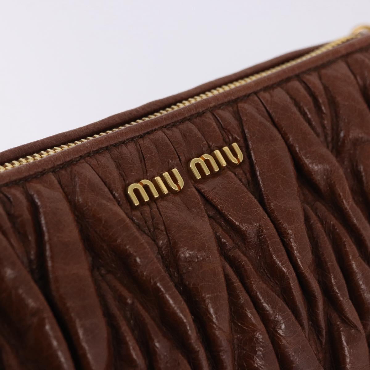Miu Miu Matelasse Shoulder Bag Leather Brown Gold Tone Auth yk20646M