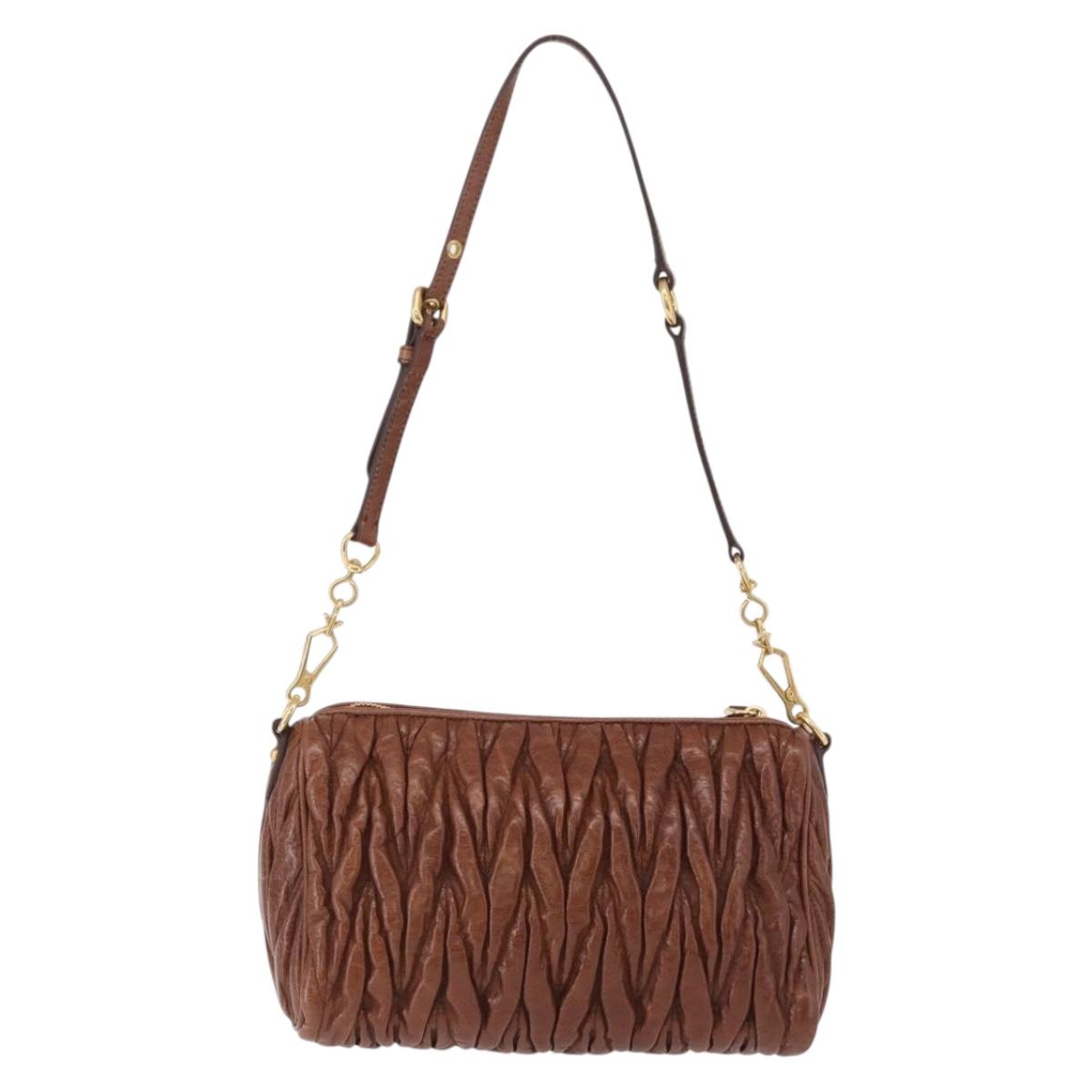 Miu Miu Matelasse Shoulder Bag Leather Brown Gold Tone Auth yk20646M