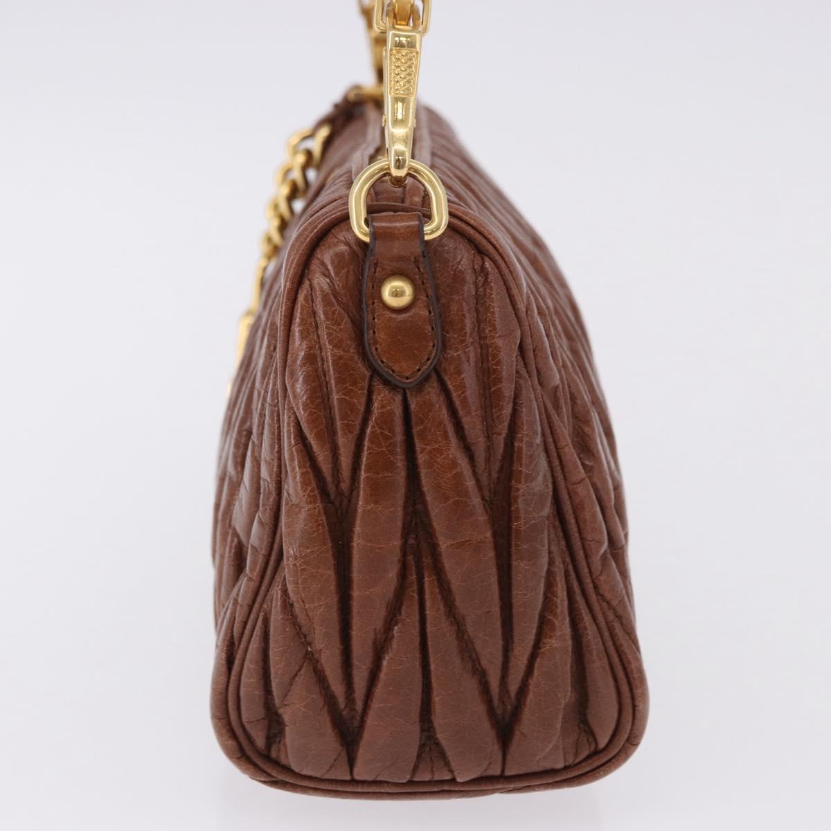 Miu Miu Matelasse Shoulder Bag Leather Brown Gold Tone Auth yk20646M