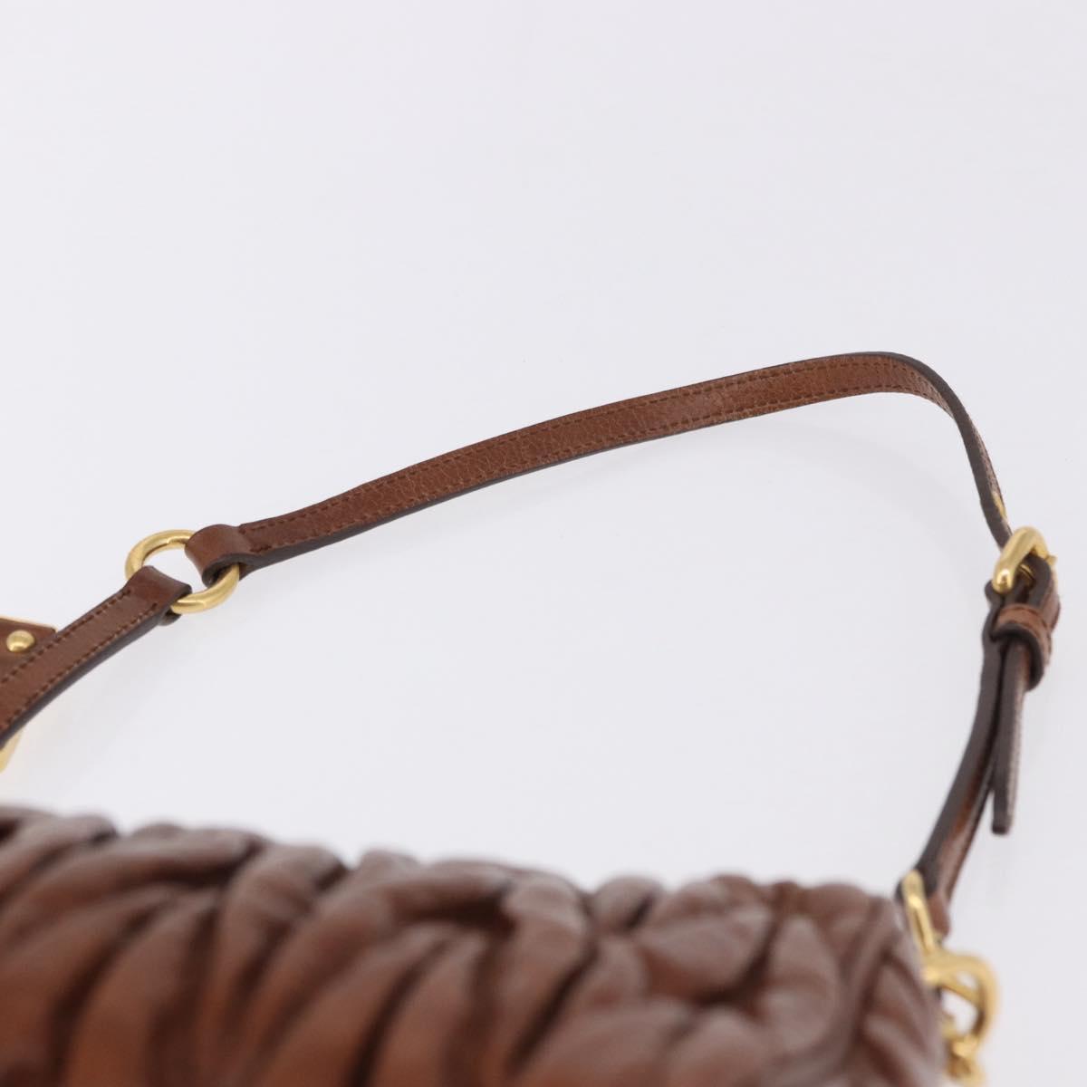 Miu Miu Matelasse Shoulder Bag Leather Brown Gold Tone Auth yk20646M