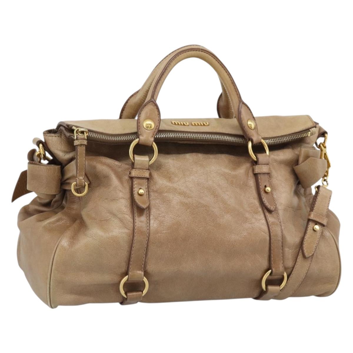 Miu Miu Hand Bag Leather 2way Brown Gold Tone Auth yk20647M
