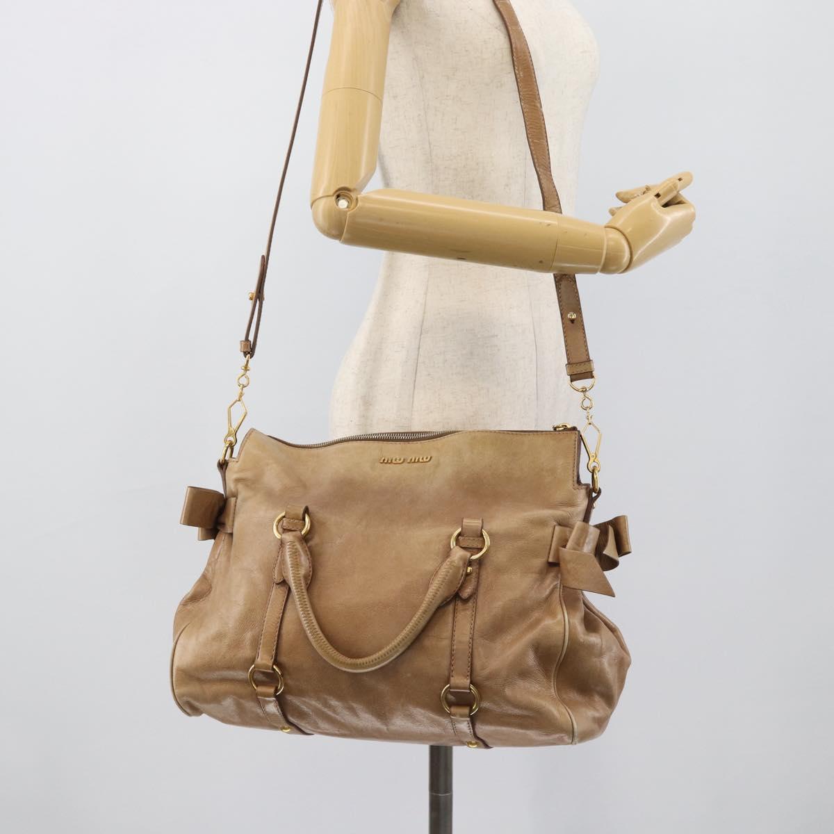 Miu Miu Hand Bag Leather 2way Brown Gold Tone Auth yk20647M