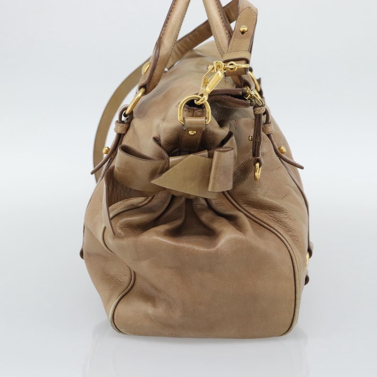 Miu Miu Hand Bag Leather 2way Brown Gold Tone Auth yk20647M