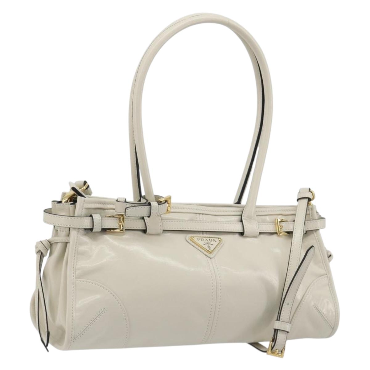 PRADA Bonnie Medium Shoulder Bag Leather 2way White Gold Tone Auth yk20648SAM