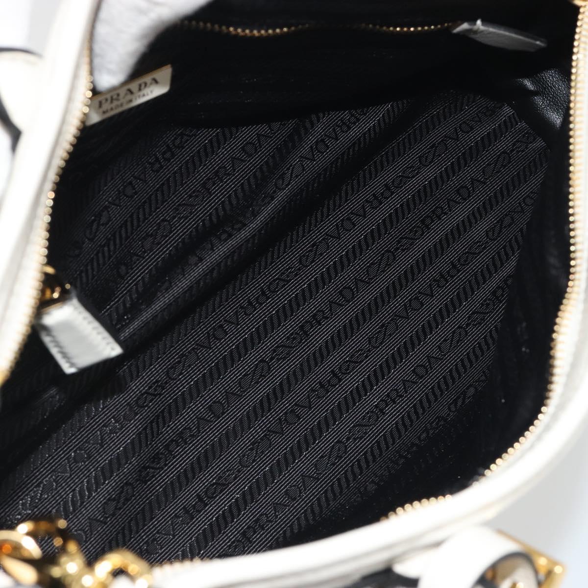 PRADA Bonnie Medium Shoulder Bag Leather 2way White Gold Tone Auth yk20648SAM