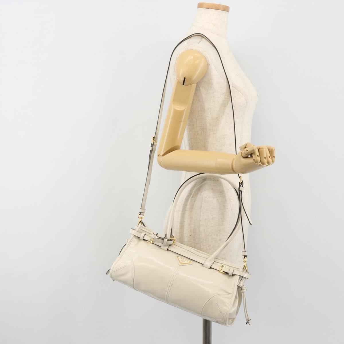 PRADA Bonnie Medium Shoulder Bag Leather 2way White Gold Tone Auth yk20648SAM
