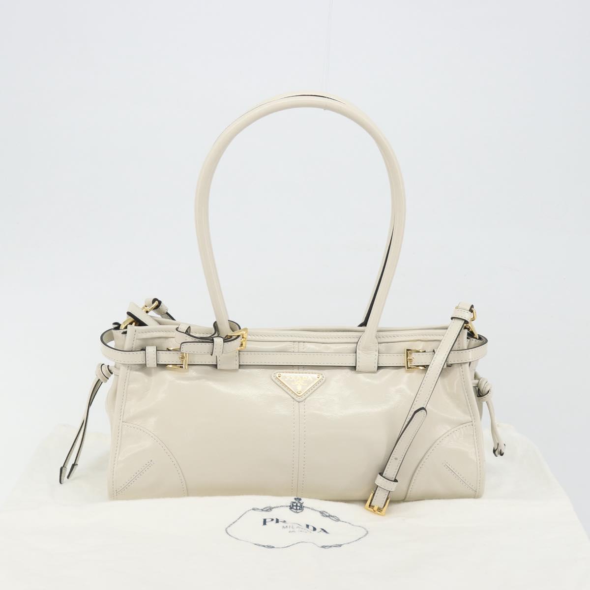 PRADA Bonnie Medium Shoulder Bag Leather 2way White Gold Tone Auth yk20648SAM