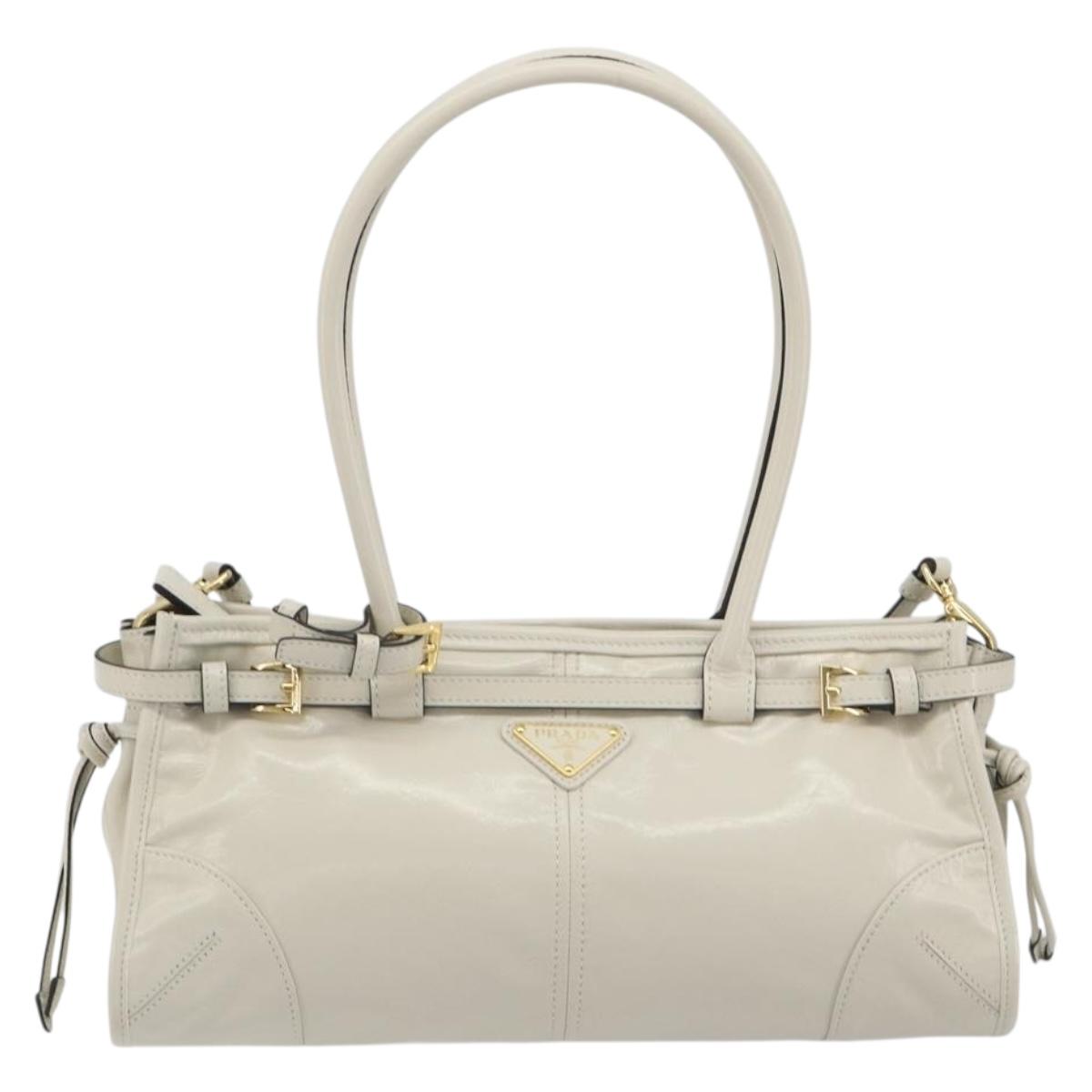 PRADA Bonnie Medium Shoulder Bag Leather 2way White Gold Tone Auth yk20648SAM