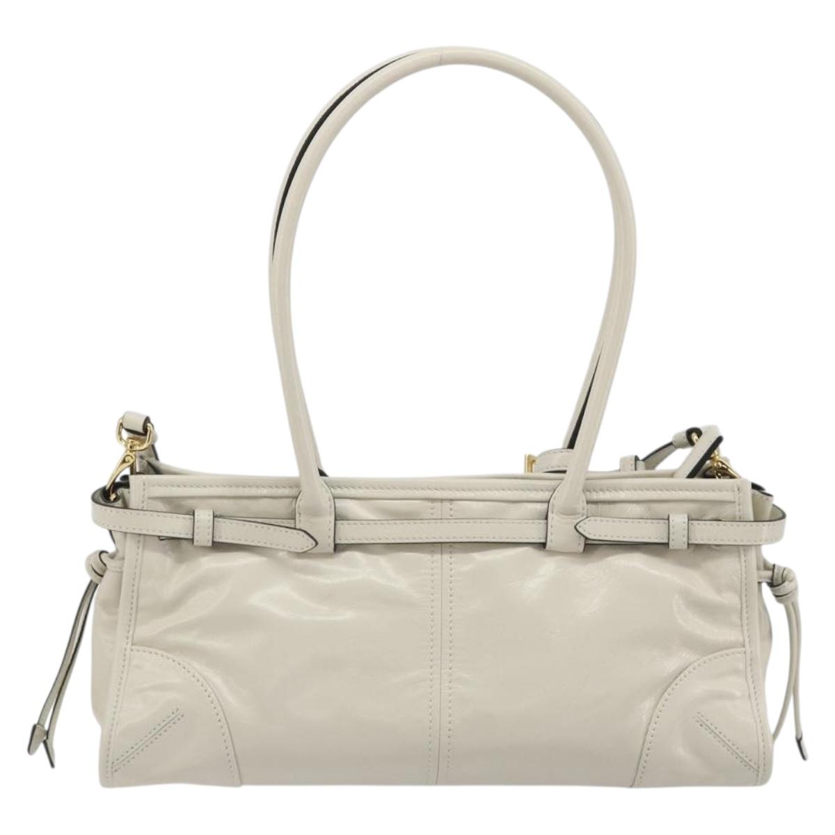 PRADA Bonnie Medium Shoulder Bag Leather 2way White Gold Tone Auth yk20648SAM