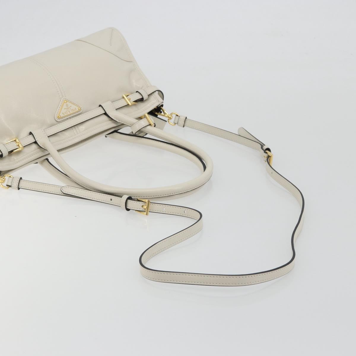 PRADA Bonnie Medium Shoulder Bag Leather 2way White Gold Tone Auth yk20648SAM