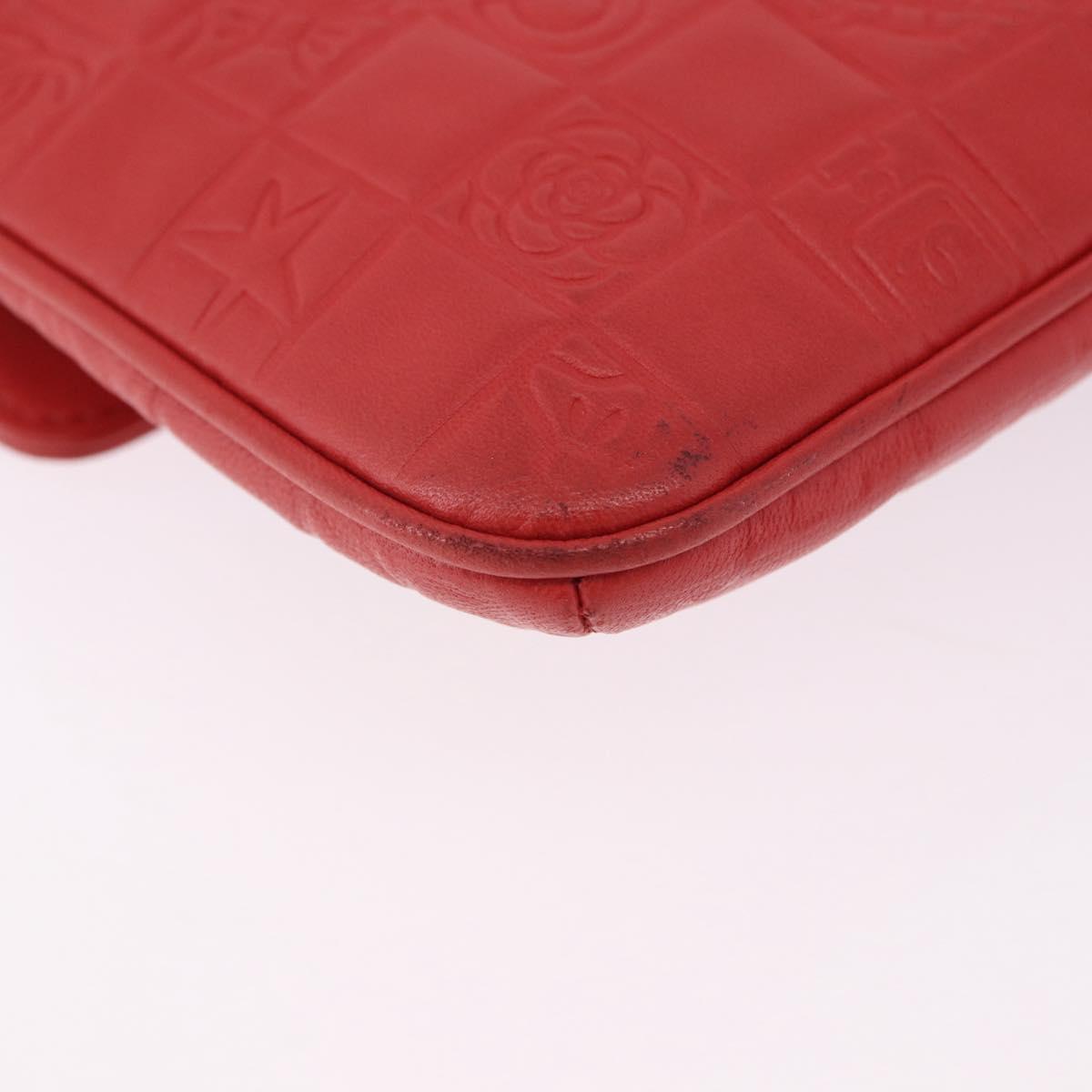 CHANEL Icon Chain Shoulder Bag Lamb Skin Red Gold Tone CC Auth yk20652SAV
