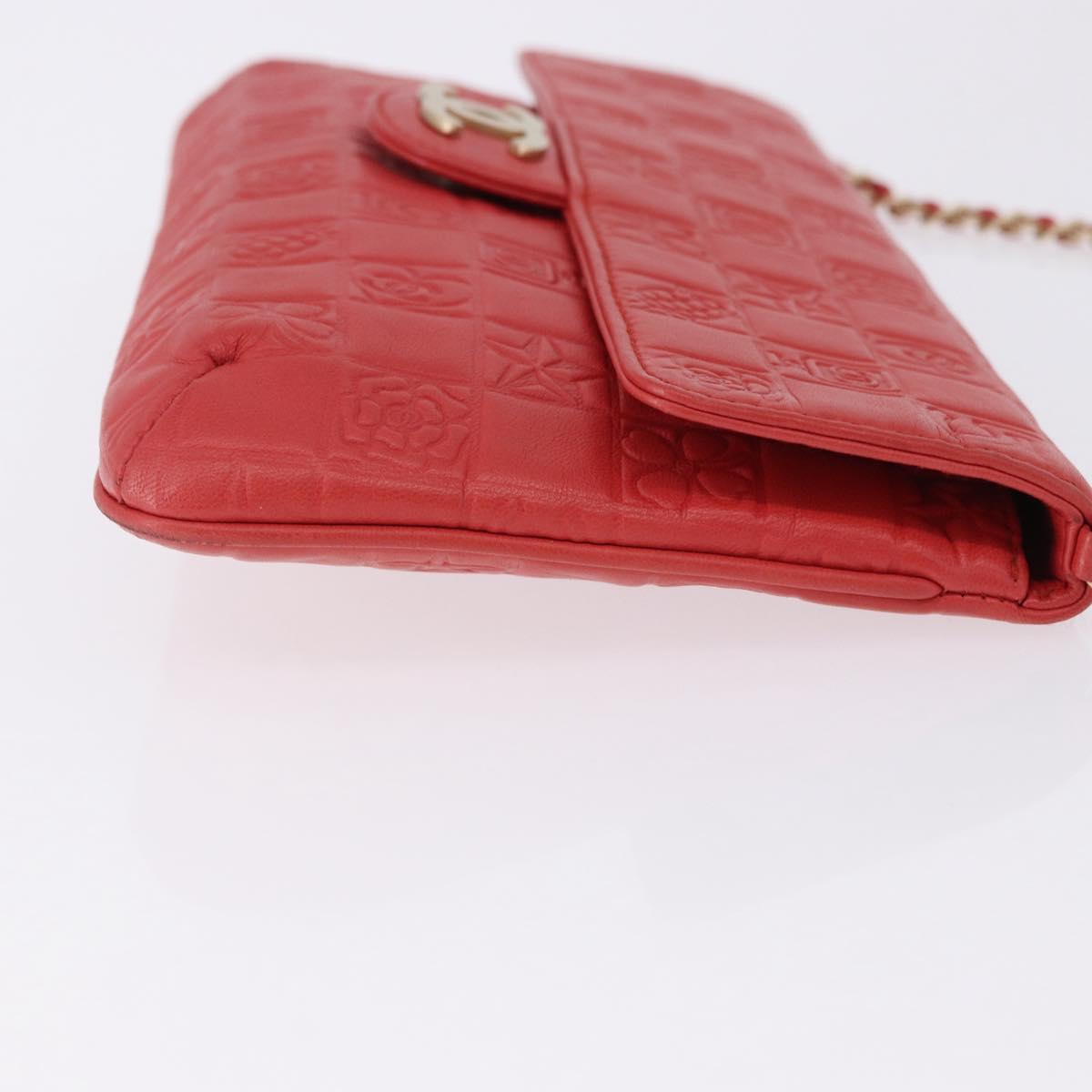 CHANEL Icon Chain Shoulder Bag Lamb Skin Red Gold Tone CC Auth yk20652SAV