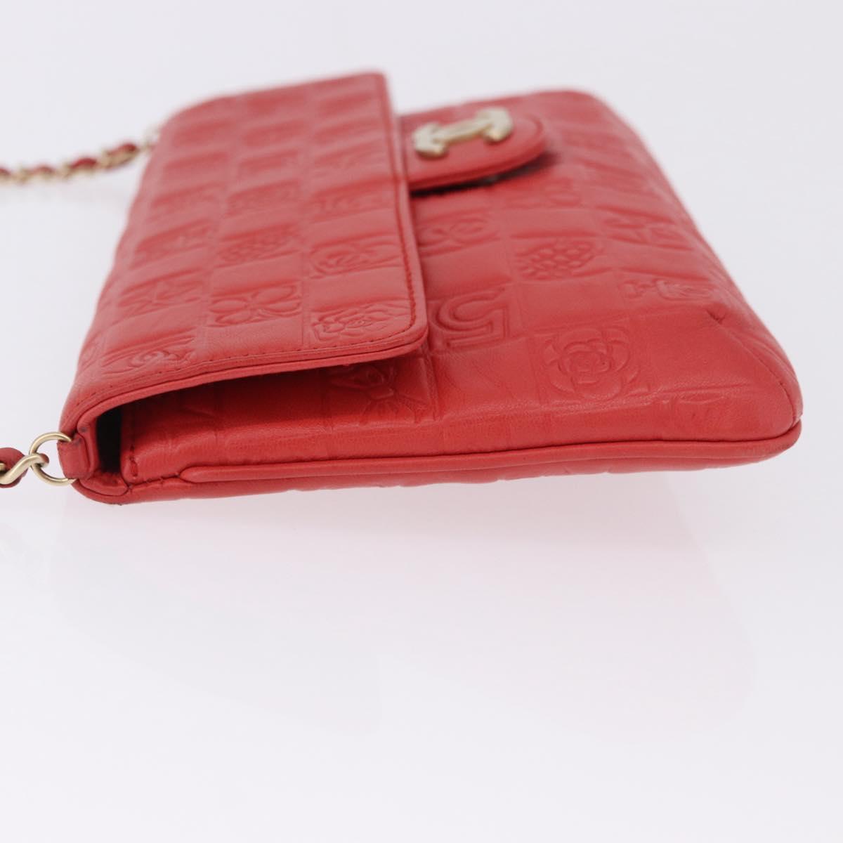 CHANEL Icon Chain Shoulder Bag Lamb Skin Red Gold Tone CC Auth yk20652SAV