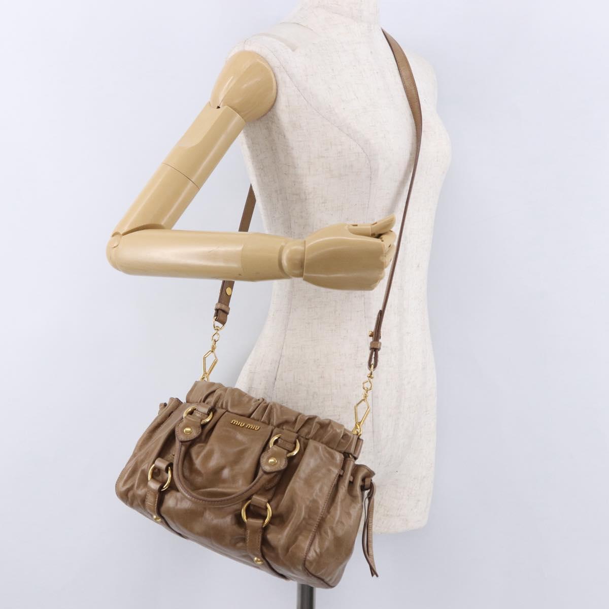 Miu Miu Hand Bag Leather 2way Brown Gold Tone Auth yk20653M
